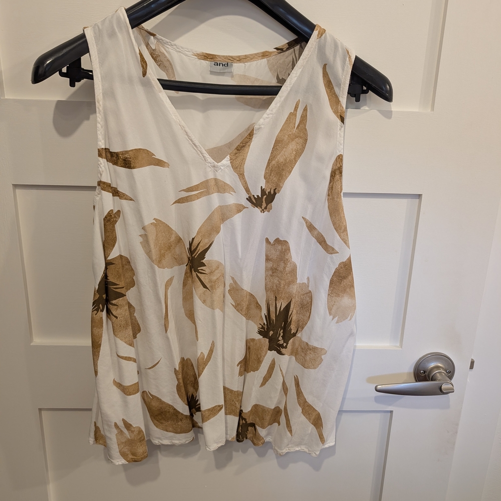AND Brand From Italy.  Tan and White Relaxed Camisole Blouse